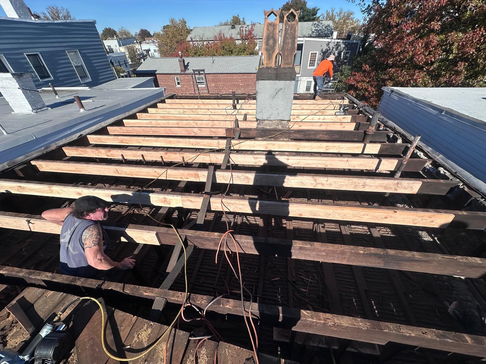 Roof framing under construction